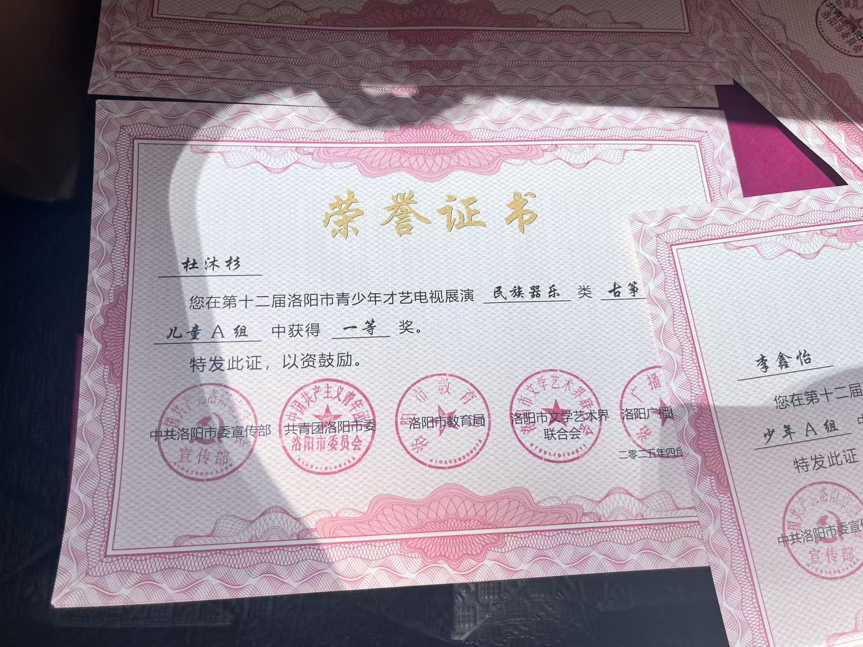 杜沐杉 第十二届洛阳市青少年才艺电视展演 古筝 儿童A组 一等奖